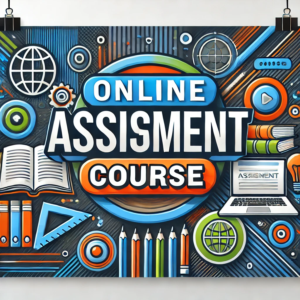 **"Dynamic and sleek design for the 'Online Assignment Course,' highlighting modern typography and professional style, representing a course that teaches essential skills for mastering online assignments."**