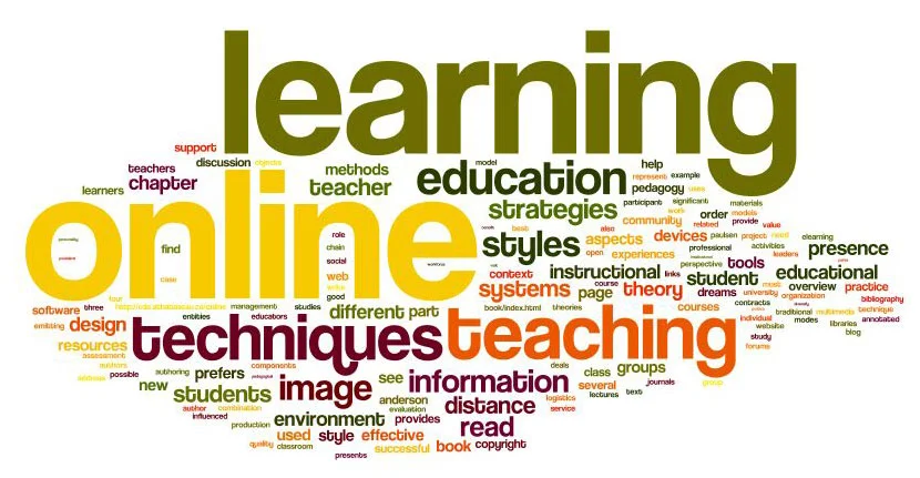 Teacher transitioning from traditional offline teaching to online teaching using a laptop and virtual tools.