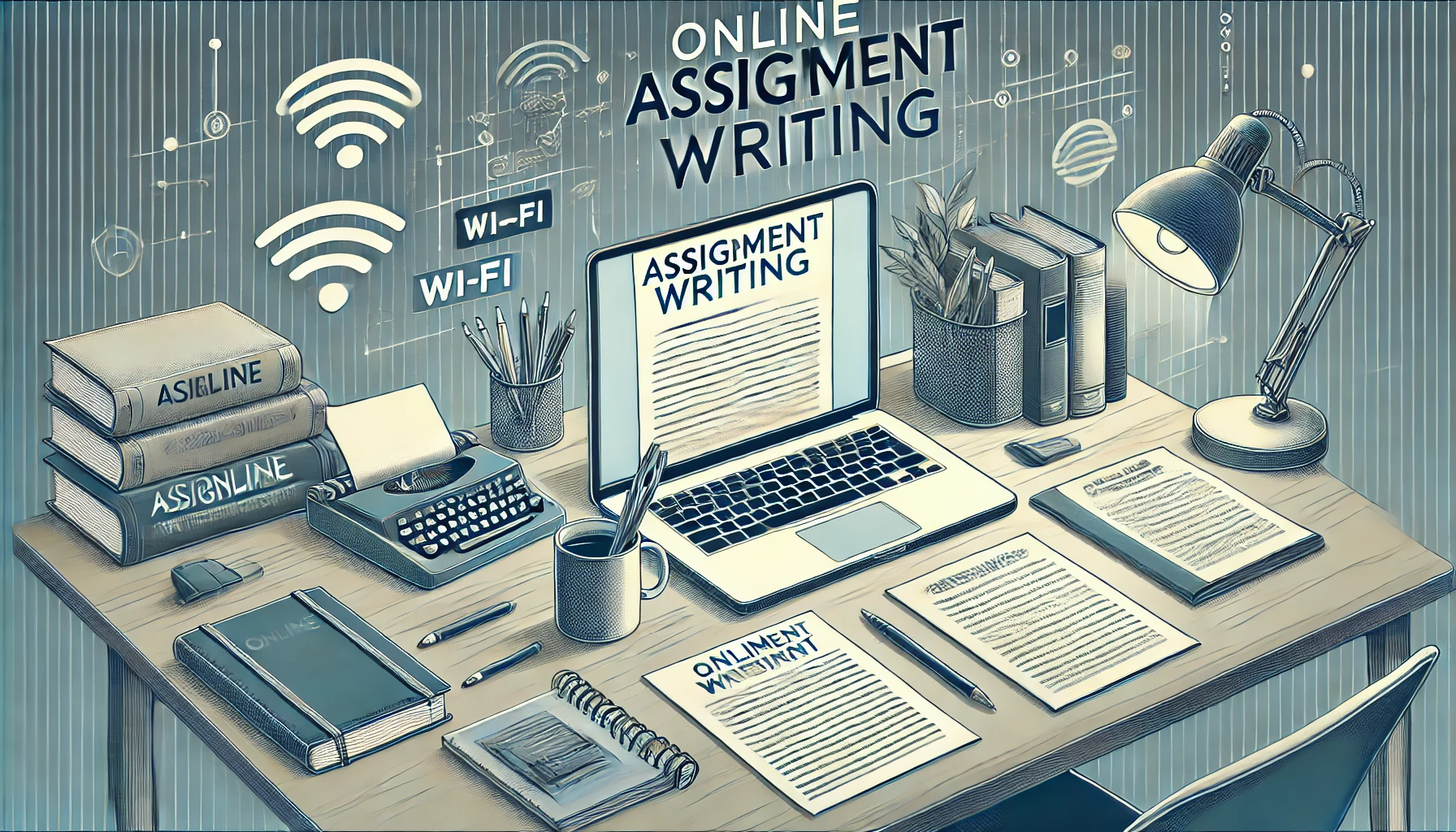 Student using an online assignment work website on a laptop, surrounded by study materials, showcasing digital academic support in 2024.