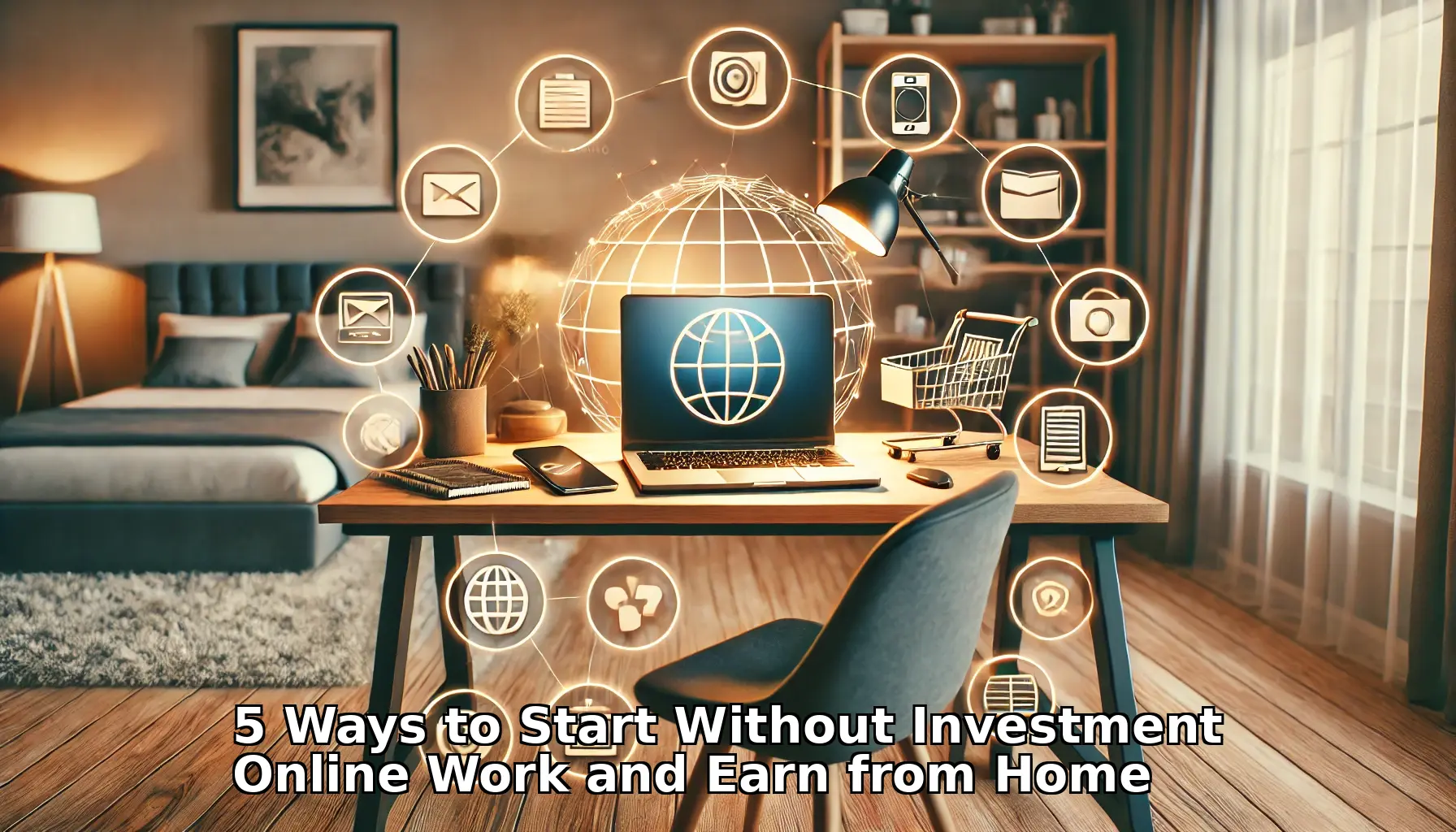 Person working on a laptop from home, illustrating the concept of without investment online work