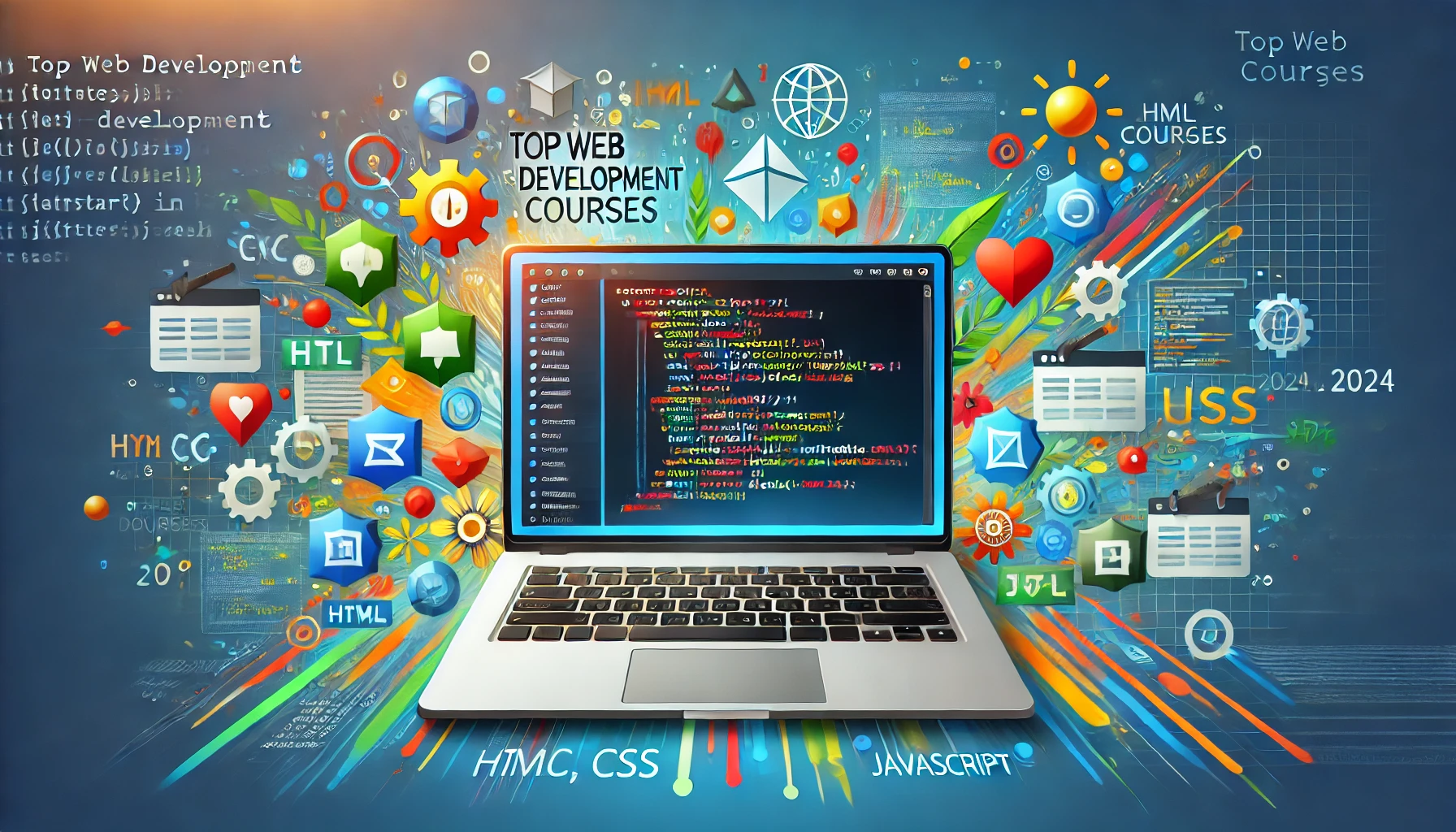 Student learning web development course online with coding on laptop screen