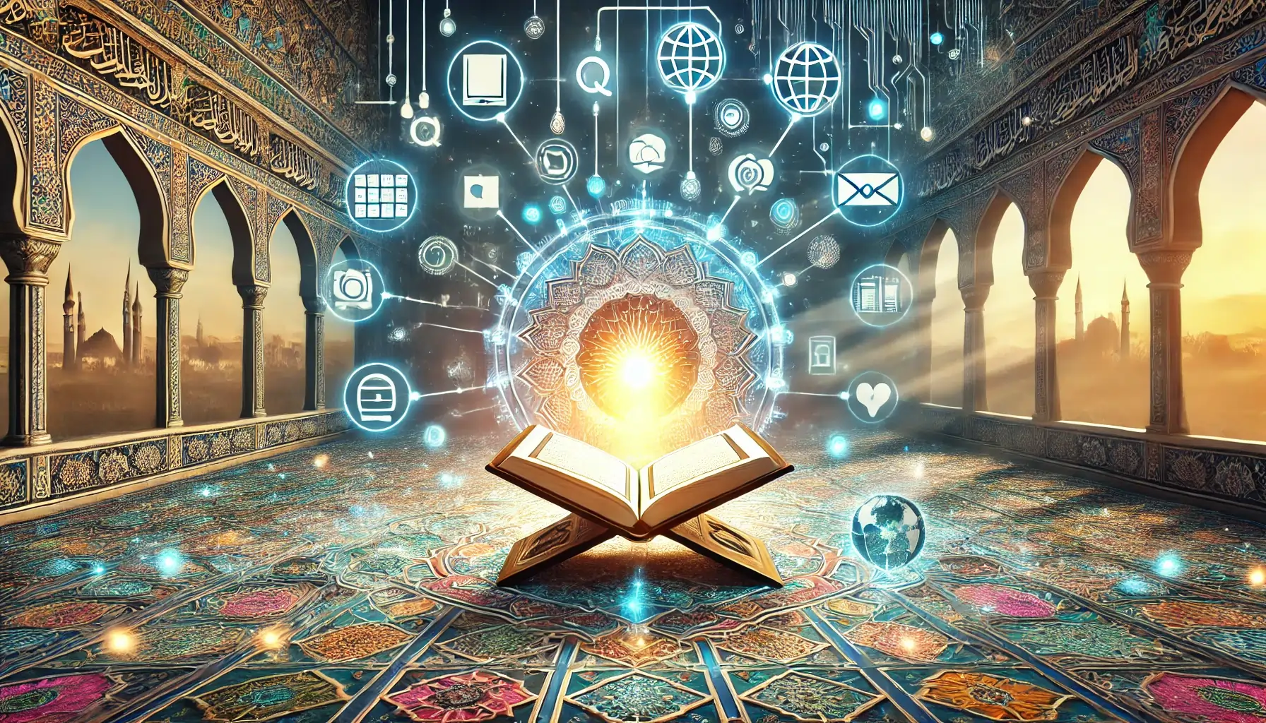 Collage of modern apps and websites for learning the Quran online.