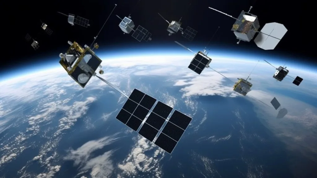 Starlink satellite orbiting Earth, providing global high-speed internet connectivity.