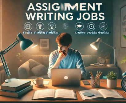 Freelancer exploring assignment writing jobs on a laptop for flexible work opportunities in 2024
