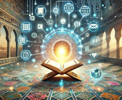 Collage of modern apps and websites for learning the Quran online.