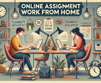 Person working on a laptop from home, completing online assignments in a comfortable workspace with notebooks and coffee nearby