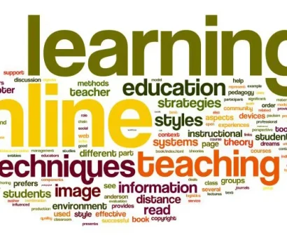 Teacher transitioning from traditional offline teaching to online teaching using a laptop and virtual tools.
